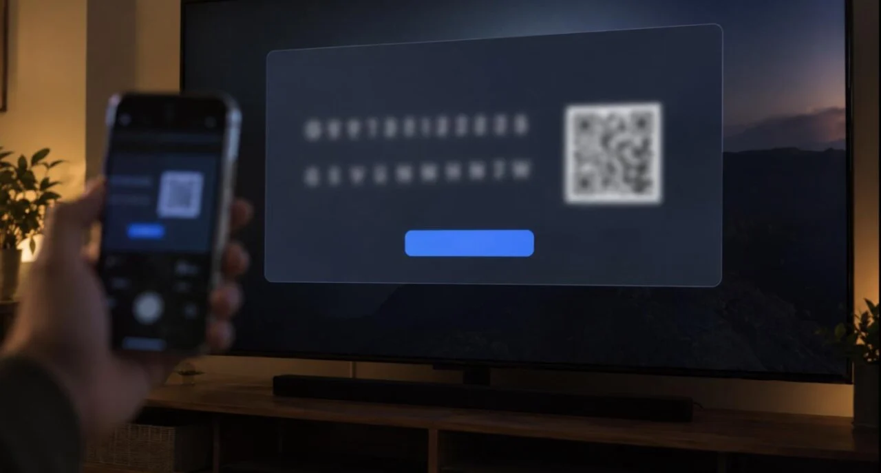 IBO Player Pro activation screen on a TV showing the MAC address and device key, photographed with a phone